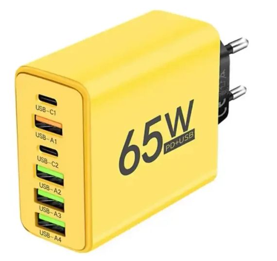 Зарядний пристрій для телефону (65W), 1xUSB + 2хType-C / Адаптер для заряджання / Швидка зарядка для смартфона | Зображення 1