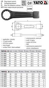 Ключ накидний ударний М=65 мм l=290 мм CrV YATO-1613