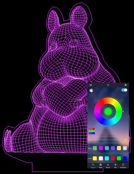 Акриловый светильник-ночник управление с телефона Бегемот с сердцем tty-n000711