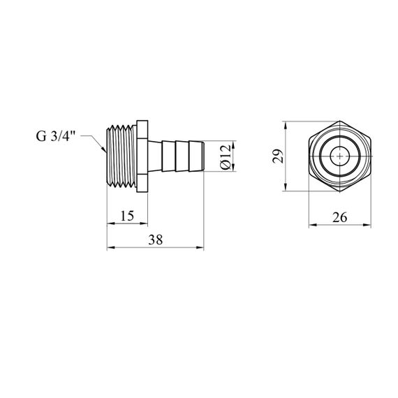 Штуцер LexLine 3/4" РЗ, D=12 мм латунный УК0009-1 | Зображення 1
