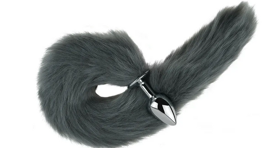 Анальная пробка с хвостом EGZO - Fox Tail Silver Plug Light Gray, size S Sex Aura