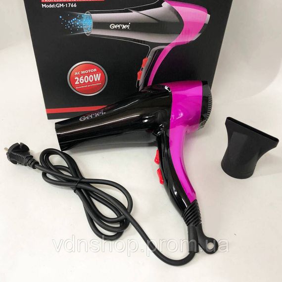 Фен для укладання середнього волосся GM-1766 2600 Вт, Потужний електричний фен для сушіння волосся ZG-50 | Зображення 1