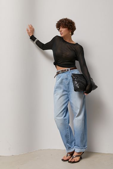 Однотонний сітчастий лонгслів - чорний цвет, ONE SIZE (є розміри) | Зображення 2