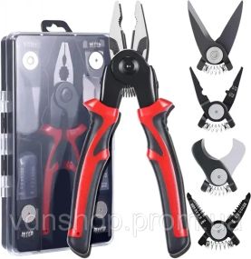 Плоскогубцы 5 в 1 с насадками кусачки, бокорез, стриппер и ножницы по металлу / Многофункциональные плоскогубцы