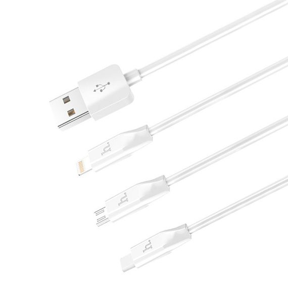 Кабель HOCO X1 USB-1 3 in 1 Micro/Iphone/Type-C, 2A, довжина 1м, White | Зображення 3