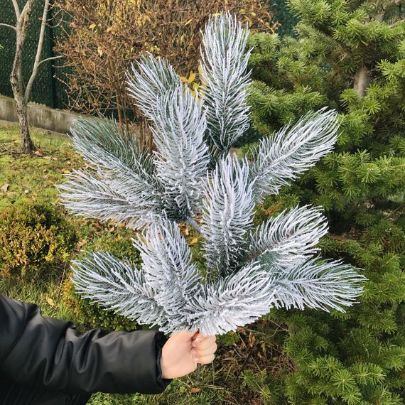 Декоративна штучна хвоя лита гілка ялинки Сосна 60 см засніжена | Зображення 2