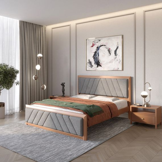 Двоспальне дерев&#039;яне ліжко Mebigrand Барселона Б2 Коричневий (RAL8025)/Аляска 93 (Сірий) 180х190 см (MBG-13558)