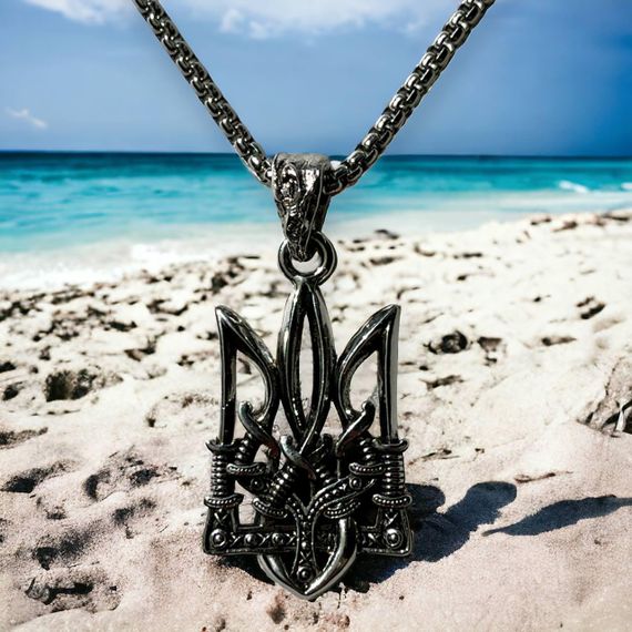 Кулон підвіска Primolux Saber тризуб з гербом України та ланцюжком - Silver | Зображення 3