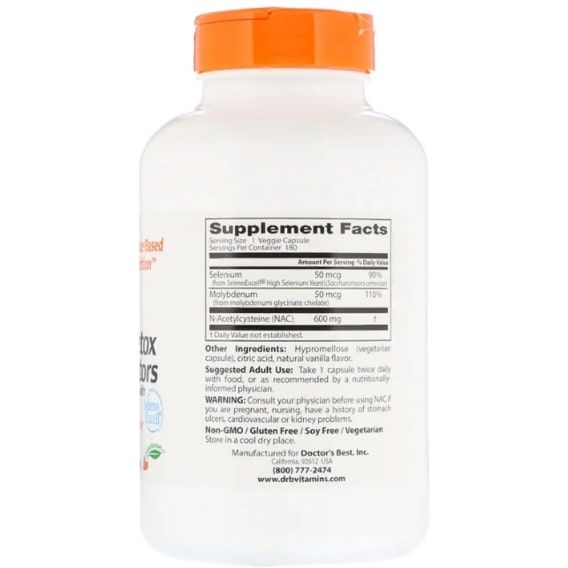 Ацетилцистеин Doctor's Best NAC Detox Regulators 180 Veg Caps DRB-00517 | Зображення 1