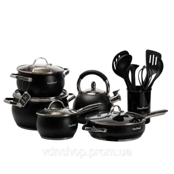 Набор посуды для приготовления из нержавеющей стали 12 предметов, черный HP33548