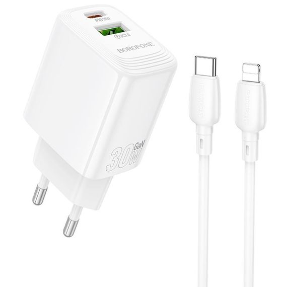 МЗП Borofone BN29 Fuente PD30W+QC3.0 (1USB-A/1C) + кабель Type-C to Lightning White