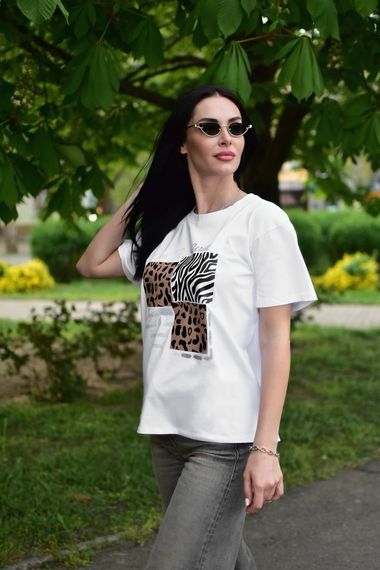 Женская летняя футболка с принтом хлопковая GF5248 размер 46/48 цвет белый | Зображення 1