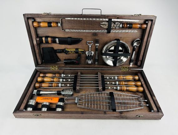 Подарочный набор для пикника GRILL MASTER Кизляр ручной работы (шампура и аксессуары).