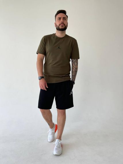 Мужской легкий летний костюм двойка с шортами, размер 50, цвет черный с хаки | Зображення 3