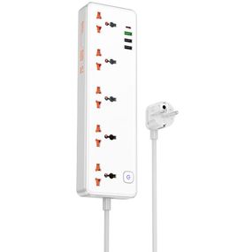 Подовжувач Hoco AC14A Rico PD30W (3USB-A/1C/5xSocket) (1.5m) White
