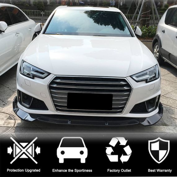 Передний бампер Лип V1 (для S-Line SD 2015-2019, Карбон) для Ауди A4 B9 | Зображення 1