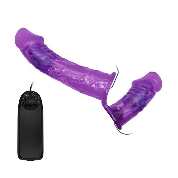 Подвійний страпон із вібрацією фіолетовий - Ultra Passionate Harness Dual Vibration Purple Sex Aura | Зображення 2