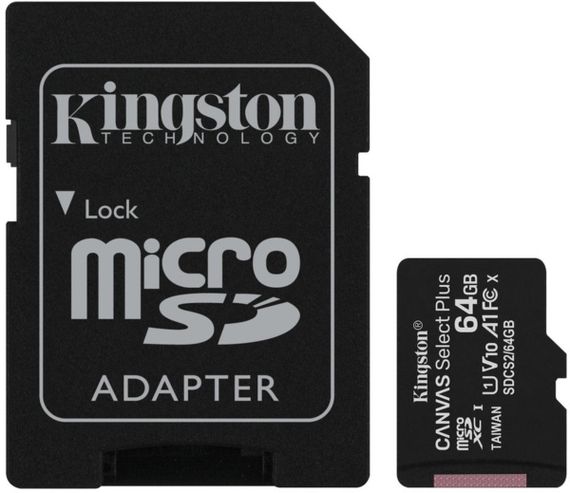 Карта памяти microSDXC (UHS-1) Kingston Canvas Select Plus 64Gb 10 А1 (R-100MB/s) (adapter SD)