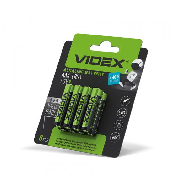 Батарейка лужна Videx LR03/AAA 8шт Blister Card | Зображення 1