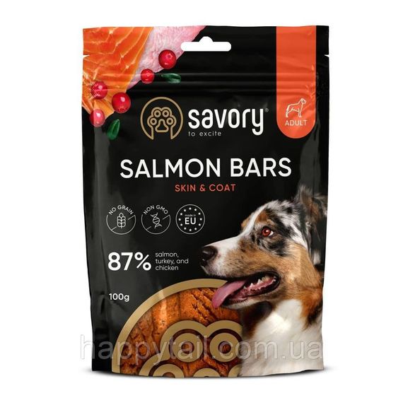Ласощі для собак Savory (Сейворі) Bars With Salmon — м’ясні батончики з лососем, 100 г