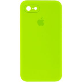 Чехол Silicone Case Square Full Camera Protective (AA) для Apple iPhone 7 / 8 / SE (2020) (4.7") Рожевий/Light pink Жовтогарячий/Papaya