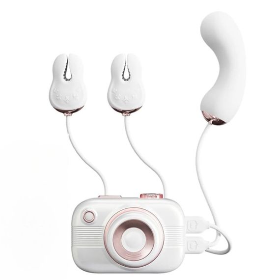 Смарт стимулятор 5-в-1 для клітора, сосків та точки G BeYourLover Alberta у вигляді фотоапарата, білий Sex Aura | Зображення 1