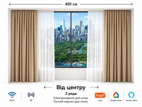 Електрокарниз для штор LIVOLO 400 см, Wi-Fi Tuya Smart, з пультом ДК + ручний карниз для тюлю