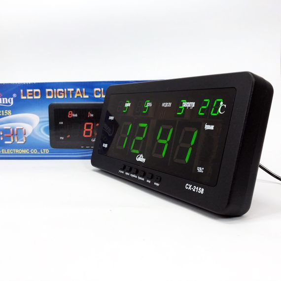Годинник настільний Caixing CX-2158 із зеленим підсвічуванням, Електронний настільний годинник digital світиться | Зображення 7