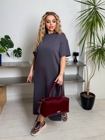 Женское платье-футболка длинное с коротким рукавом, больших и батальных размеров IS870, цвет серый, размер 54/56