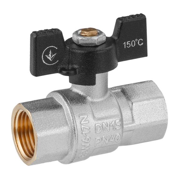 Кран кульовий Kroner 1/2" ВВ PN40 метелик, нікельований (CV033206)