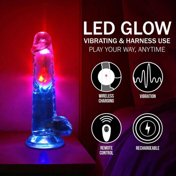 Фалоімітатор з вібро LED Vibrating Straight Cock with Balls - 20 cm - Transparent Sex Aura | Зображення 5