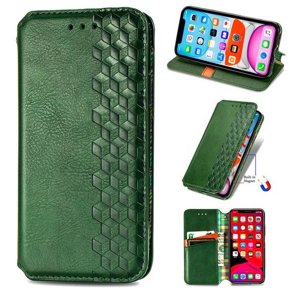Шкіряний чохол-книжка GETMAN Cubic (PU) для Samsung Galaxy A04 Штучна шкіра, Слот для візитки, Зелений | Зображення 1