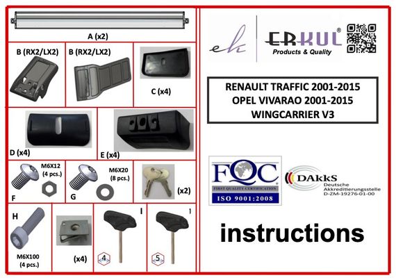 Поперечены в штатні місця під ключ (2 шт) Сірий для Renault Trafic 2001-2015 рр | Зображення 1