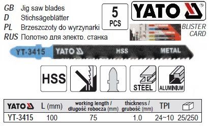 Набір полотно для електролобзика (метал) 24-10TPI l=100мм 5шт YATO-3415