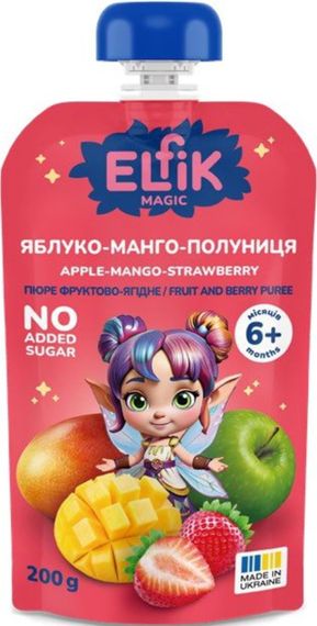 Дитяче пюре яблуко-манго-полуниця Elfik Magic 200 г