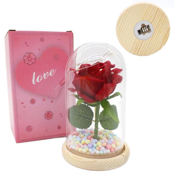 Троянда в колбі з LED підсвіткою 15,5см, в подарунковій коробці / Вічна троянда / Декоративна троянда нічник