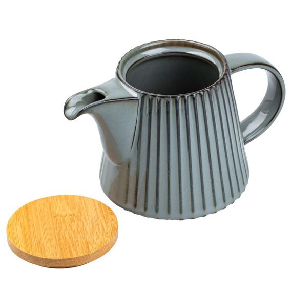 Чайник для заварювання 850 мл порцелянаовий з бамбуковою кришкою Зелений з коричневим HP7211GR | Зображення 3