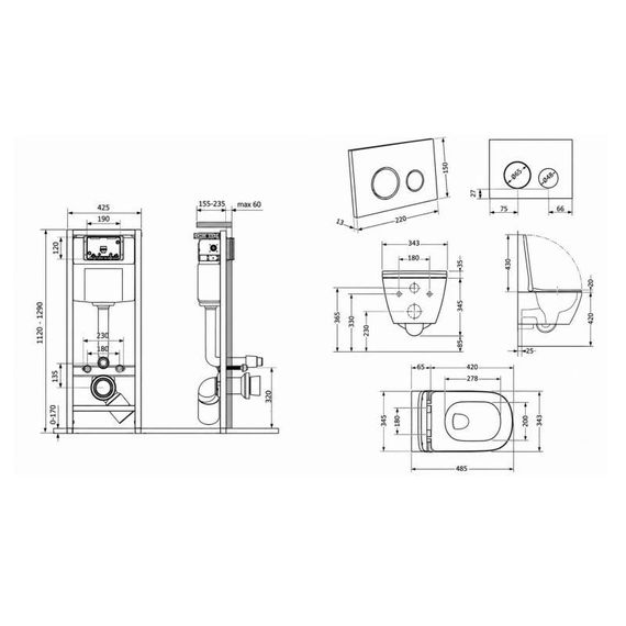 Готовое решение Qtap для ванной комнаты: подвесной унитаз Gemini Ultra Quiet 485×340×350 + комплект инсталляции Nest 4 в 1 (кругла | Зображення 1
