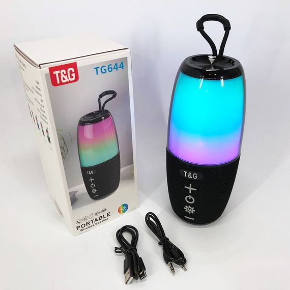 Портативна колонка TG644 5W з RGB підсвічуванням та ремінцем, блютуз колонка з акумулятором. Колір: чорний | Зображення 8