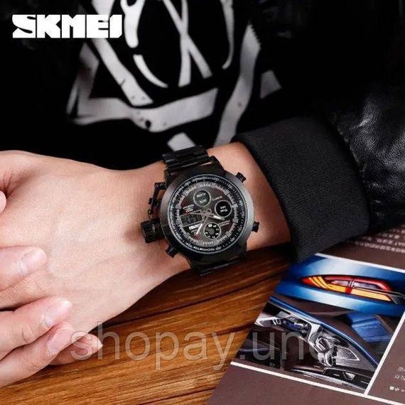 Годинник наручний чоловічий SKMEI 1515BK BLACK, годинник наручний електронний тактичний. Колір: чорний | Зображення 2