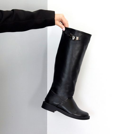 Хітові шкіряні чорні чоботи труби жокейки натуральна шкіра на флісі | Зображення 1