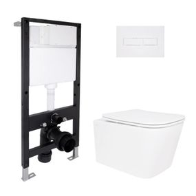 Готовое решение Qtap для ванной комнаты: подвесной унитаз Crow Rimless 485x340x330 + комплект инсталляции Standard (линейная