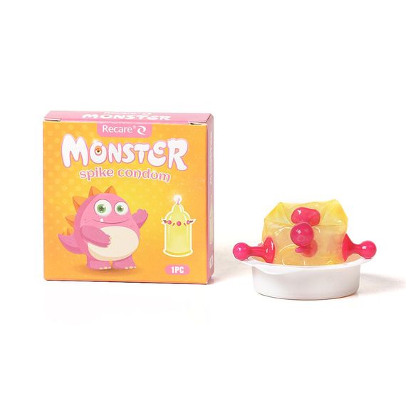 Насадка на член Recare Pink Monster Spike Condom (презерватив з кульками та вусиками), Рожевий