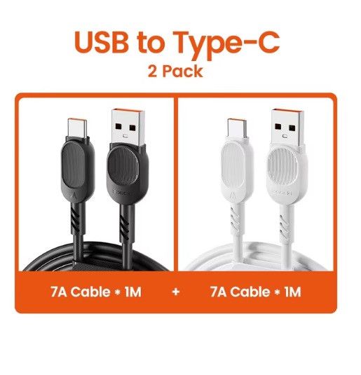 Кабеля для зарядки и передачи данных 2 шт. Toocki flash charging USB For Type-C cable ( 7A ) 1 метр | Зображення 1