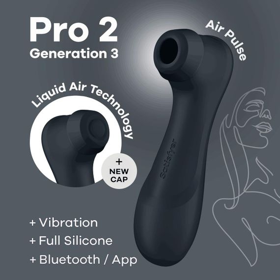 Вакуумний кліторальний стимулятор Satisfyer Pro 2 Generation 3 with Liquid Air (Bluetooth), Темно-сірий | Зображення 3
