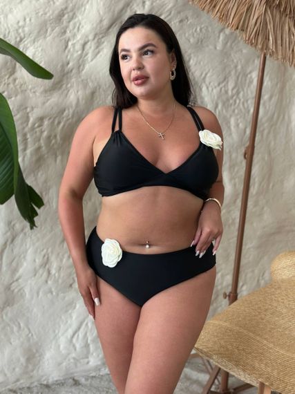 Купальник PLUS SIZE оригінального крою із квітами на топові та трусиках