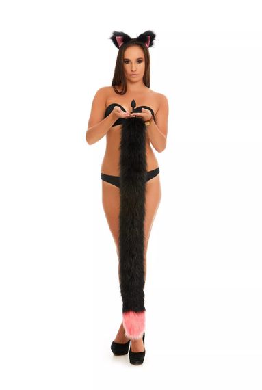 Анальний хутряний хвіст без пробки, Чорний з яскраво-рожевим кінчиком, OKOVA 100 см. sexstyle | Зображення 6