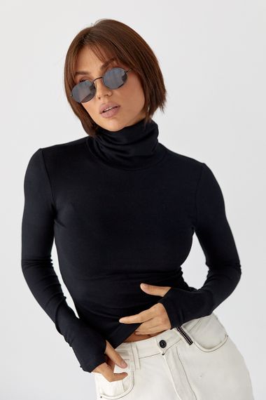 Однотонний гольф із високою горловиною - чорний цвет, S (є розміри)