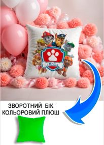 Подушка плюшева Мерч Крафт Дизайн з принтом paw patrol 1 імя Майя салатовий плюш квадратна 33х33 см