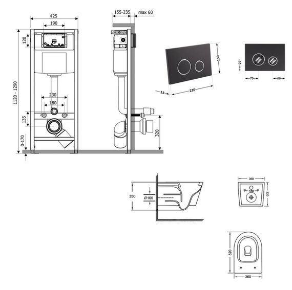 Набір Qtap Nest 4 в 1 для підвісний унітаз Jay Ultra Quiet 520x360x320 + комплект інсталяції QT07335175W48192 | Зображення 1